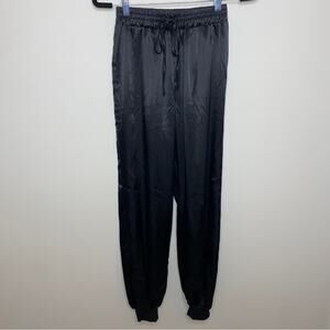 Cozycore Joggers Pants Black Satin Athleisure Loungewear Luxe Look Small